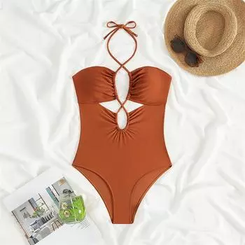 Женский купальник, новый цельный купальник с вырезом, сексуальный купальник с открытой спиной, монокини, летняя пляжная одежда, купальный костюм для женщин XL оранжевый