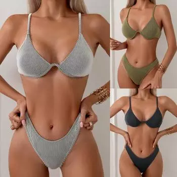 Женский купальник, новый, Pit Strip, сексуальный, однотонный, раздельный, бикини, европейский и американский, треугольный купальник S серый