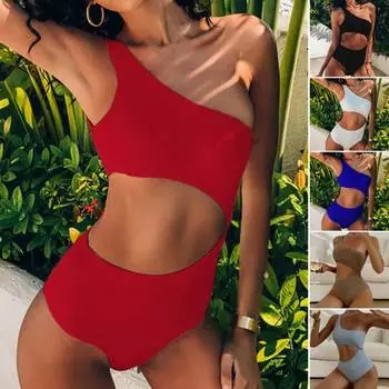 Женский купальник однотонный цельный износостойкий удобный купальный костюм для плавания M красный