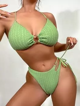 Женский купальник пуш-ап, женский купальник с высокой талией, бикини, бандажный комплект бикини, сексуальный купальный костюм, пляжная одежда, бикини S зелёный