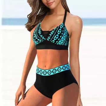 Женский купальник с бретельками, блестящий синий купальник-бикини с принтом, купальник-танкини S синий