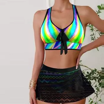 Женский купальник с бретельками, цветной купальник-бикини с радианным принтом, купальник-танкини S синий