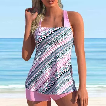 Женский купальник с бретельками, косой трехцветный полосатый принт, бикини с перекрестными бретелями на спине, купальник-танкини S чёрный