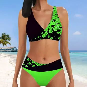 Женский купальник с бретельками, полубокий купальник-бикини с принтом вишневого цвета, танкини S белый