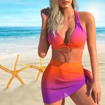 Женский купальник с бретельками, смешанный цветной принт, бикини, короткий топ на бретелях, купальник S ярко-розовый