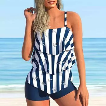 Женский купальник с бретельками в красный горошек, бикини с принтом, купальник-танкини S чёрный