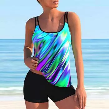 Женский купальник с бретельками Зеленый градиентный принт Бикини Купальник-танкини S зелёный