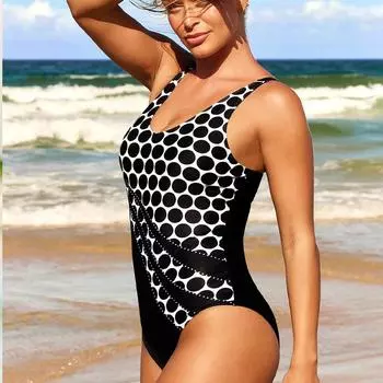 Женский купальник с бретелями, белый бикини с принтом пятиугольников, купальник-танкини S чёрный