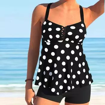 Женский купальник с бретелями Черно-белые пятна с принтом Бикини Купальник-танкини S белый