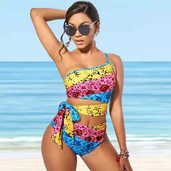 Женский купальник с бретелями, черный купальник-бикини с теневым принтом, купальник-танкини S разноцветный