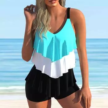 Женский купальник с бретелями, двухслойный купальник с принтом листьев лотоса, бикини, купальник-танкини S белый