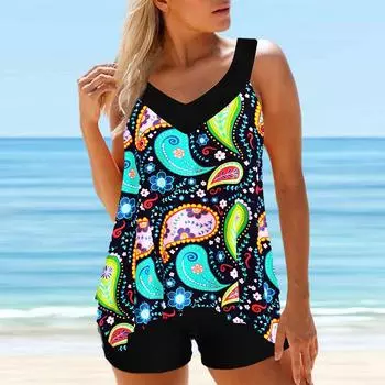 Женский купальник с бретелями и цветным принтом кешью, бикини, купальник-танкини S белый