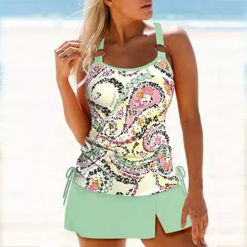 Женский купальник с бретелями и кольцом в форме капель воды, бикини с цветочным принтом, короткий топ на бретелях, купальник M фиолетовый