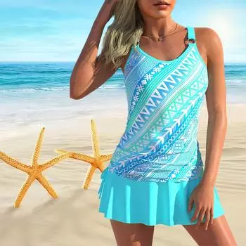 Женский купальник с бретелями и нестандартным изображением, бикини с коротким топом, купальник S циан