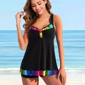 Женский купальник с бретелями и радужным принтом, бикини с коротким топом, купальник S разноцветный