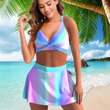 Женский купальник с бретелями, игривый цветной принт, бикини, купальник-танкини S синий