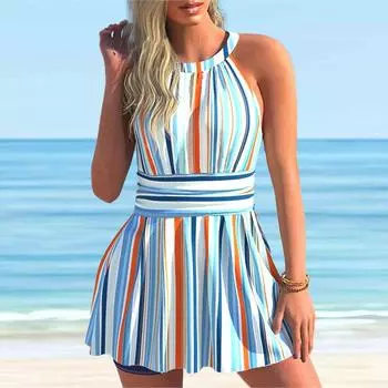 Женский купальник с бретелями, красный купальник с принтом бикини, купальник-танкини S чёрный