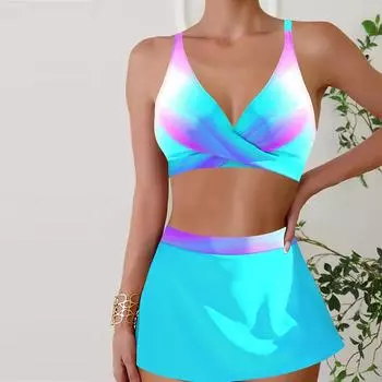 Женский купальник с бретелями ярких цветов, купальник-бикини с радужным принтом, купальник-танкини S фиолетовый