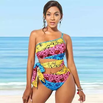 Женский купальник с бретелями, разноцветный купальник-бикини с принтом розы, купальник-танкини S разноцветный