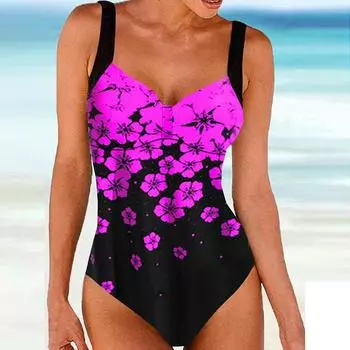 Женский купальник с бретелями, розовый купальник с вишневым цветом, бикини, купальник-танкини S зелёный