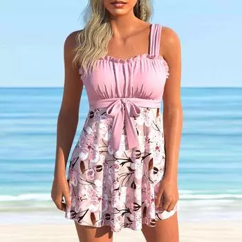 Женский купальник с бретелями, розовый купальник с вишневым цветом, бикини, купальник-танкини 6XL синий