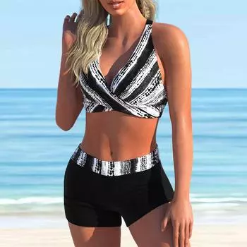 Женский купальник с бретелями, серая полоска с принтом, бикини, купальник-танкини S серый