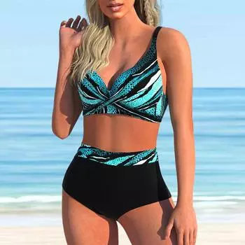 Женский купальник с бретелями, синий блестящий горошек, бикини, купальник-танкини S чёрный