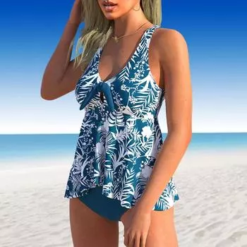 Женский купальник с бретелями, синий цветочный узор, бикини, купальник-танкини S синий