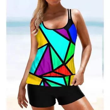 Женский купальник с бретелями, синий кристалл с принтом лотоса, бикини, купальник-танкини S синий