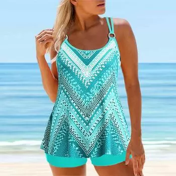 Женский купальник с бретелями, синий купальник-бикини с графическим принтом, купальник-танкини S чёрный