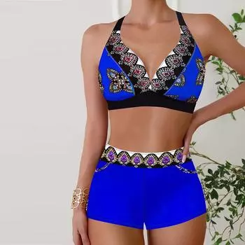 Женский купальник с бретелями, синий купальник-бикини с волшебным узором и танкини S синий