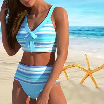 Женский купальник с бретелями, синяя масляная живопись, бикини с принтом, короткий купальник-майка S светло-синий