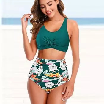 Женский купальник с бретелями, зеленый купальник-бикини с принтом Pure Desire, купальник-танкини S зелёный