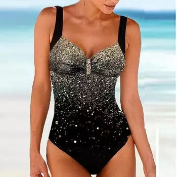 Женский купальник с бретелями, золотой блестящий принт, бикини, купальник-танкини S синий