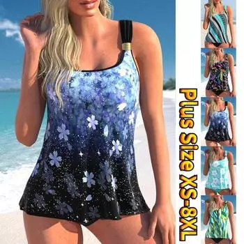 Женский купальник с цветочным принтом, комплект бикини, женский полосатый пляжный купальник, купальник из двух частей, купальник с верхом, пляжный купальник, бикини большого размера 5XL