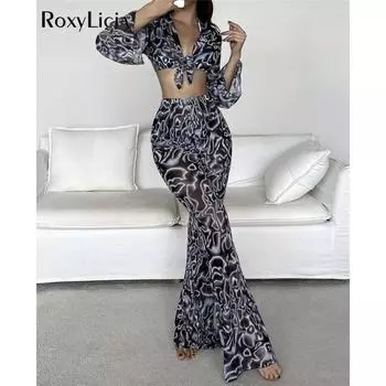 Женский купальник с длинными рукавами и пляжными штанами с принтом, женский купальник, женский купальник из четырех частей, комплект бикини, купальный костюм для плавания S чёрный