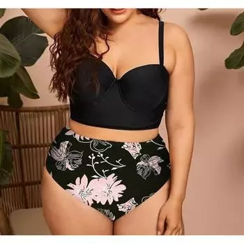 Женский купальник с крупным принтом и жесткими чашками 0XL