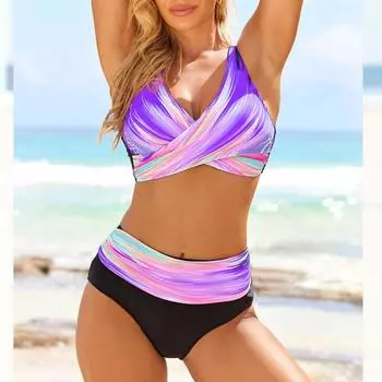 Женский купальник с лямками, фиолетовые лепестки, бикини, купальник-танкини S розовый