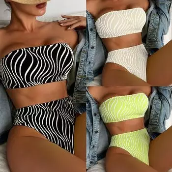 Женский купальник с многоцветным разрезом на груди, сексуальное бикини с высокой талией, пляжная одежда, купальные костюмы S чёрный