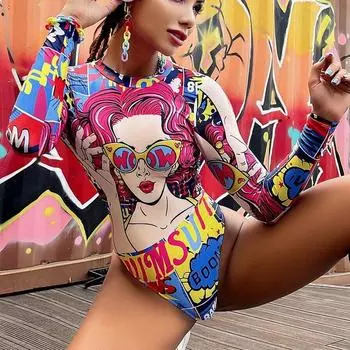 Женский купальник с открытой спиной, цельный купальник с защитой от солнца, спортивный летний спортивный костюм для серфинга с принтом, боди XL