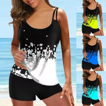 Женский купальник с подкладкой на слинге, пляжная одежда, топ с цветочным принтом для живота, шорты для мальчика, купальный костюм 3XL жёлтый