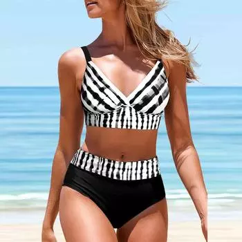 Женский купальник с подвесным вырезом, белый купальник-бикини с принтом граффити, купальник-танкини S белый