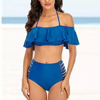 Женский купальник с подвесным вырезом, черный купальник с принтом листьев лотоса, бикини, купальник-танкини S белый