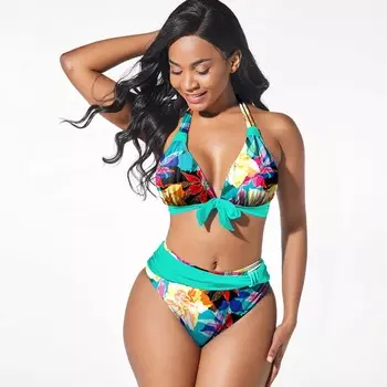 Женский купальник с подвесным вырезом и ярким радужным принтом, бикини, купальник-танкини S белый