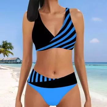 Женский купальник с подвесным вырезом и бикини с принтом в одну диагональную полоску, короткий купальник-майка S белый