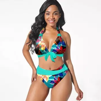 Женский купальник с подвесным вырезом и ярким радужным принтом, бикини, купальник-танкини S белый