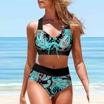 Женский купальник с подвесным вырезом и принтом в виде бабочки и фруктов, бикини, купальник-танкини S розовый