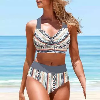 Женский купальник с подвесным вырезом, серая корона, принт кешью, бикини, купальник-танкини S розовый