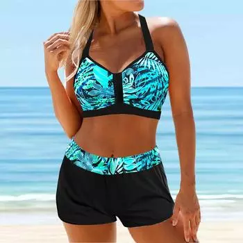 Женский купальник с подвесным вырезом, светло-голубой купальник с принтом в виде тени дерева, бикини, купальник-танкини S оранжевый