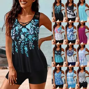 Женский купальник с принтом и разделенным плоским углом, большой купальник, купальный костюм L циан